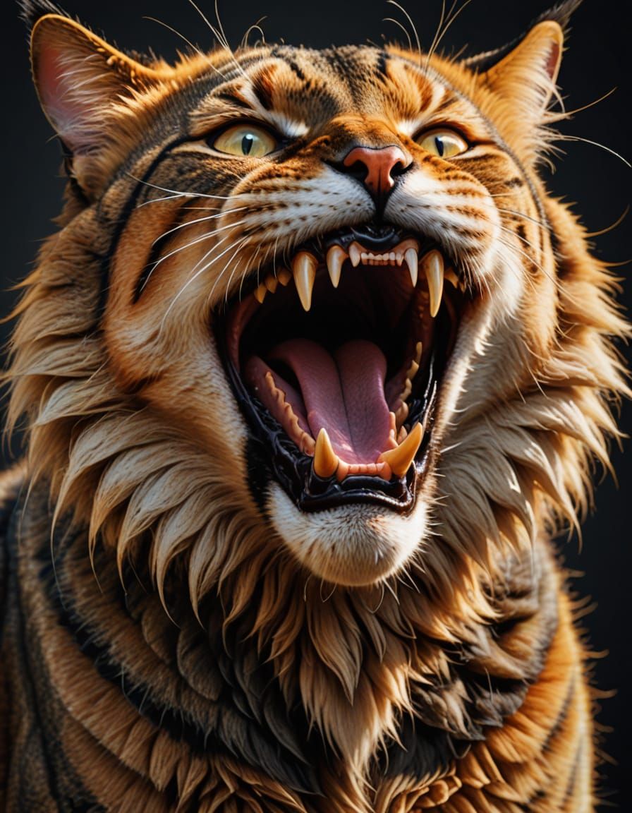 Detailed Macro Shot of a Cat's Open Mouth
