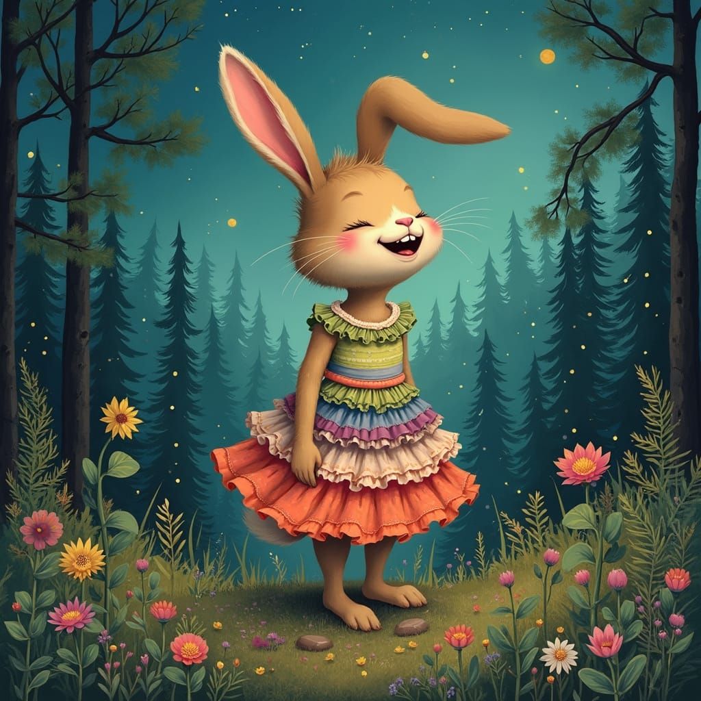 Laughing Rabbit in Forest, Dreamcore Style