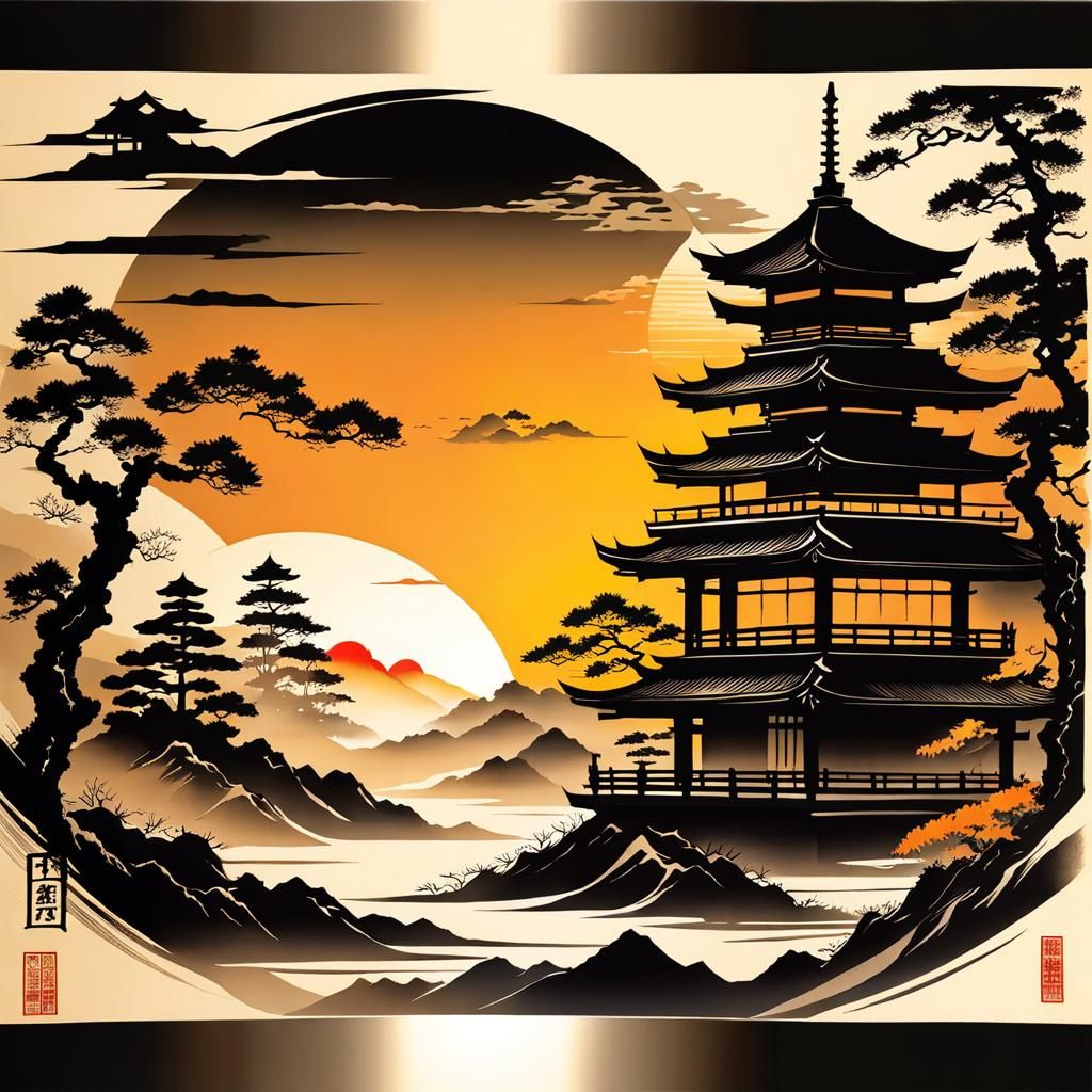 Samurai Legend Japanese Ink Drawing