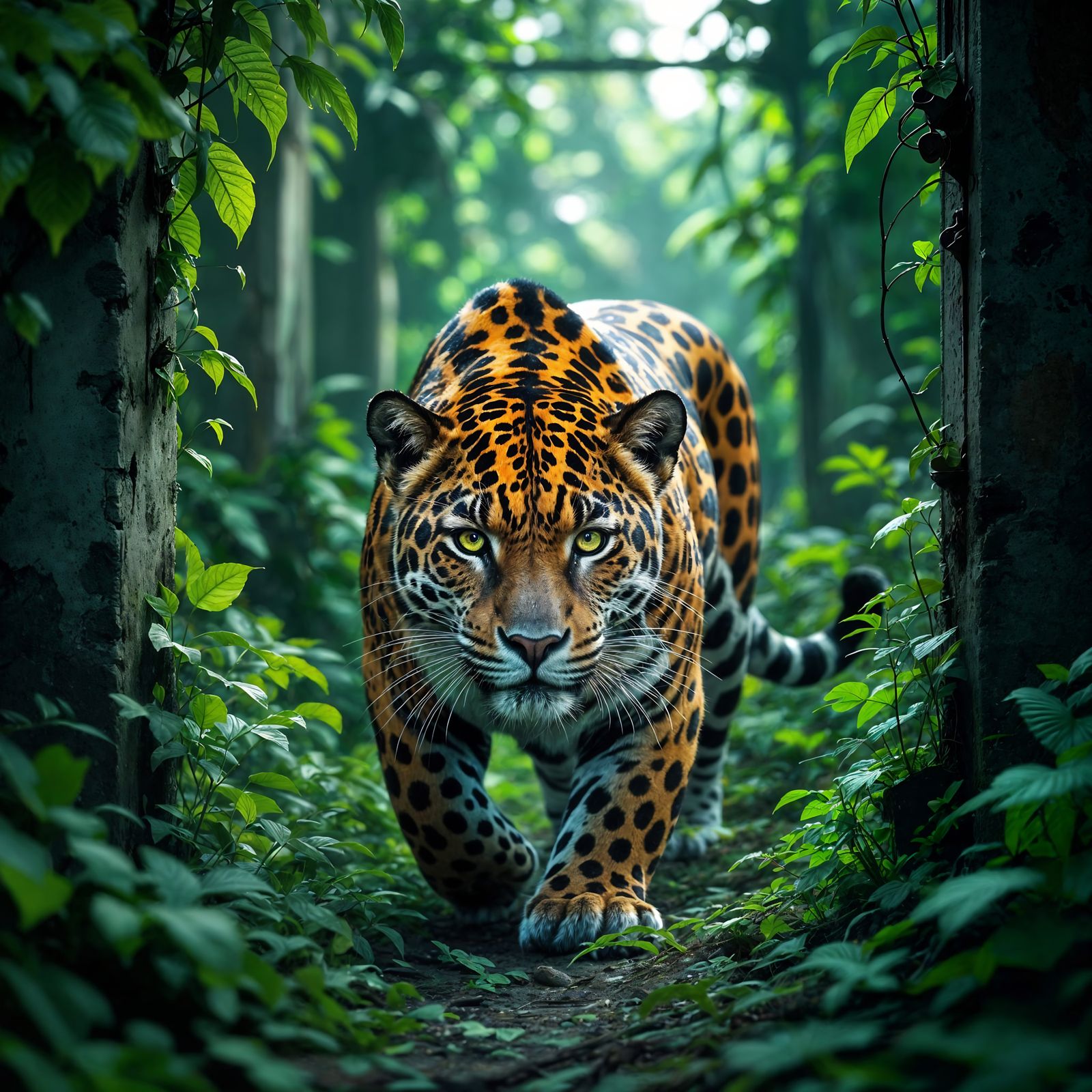 Jaguar in Bioluminescent Derelict Research Facility