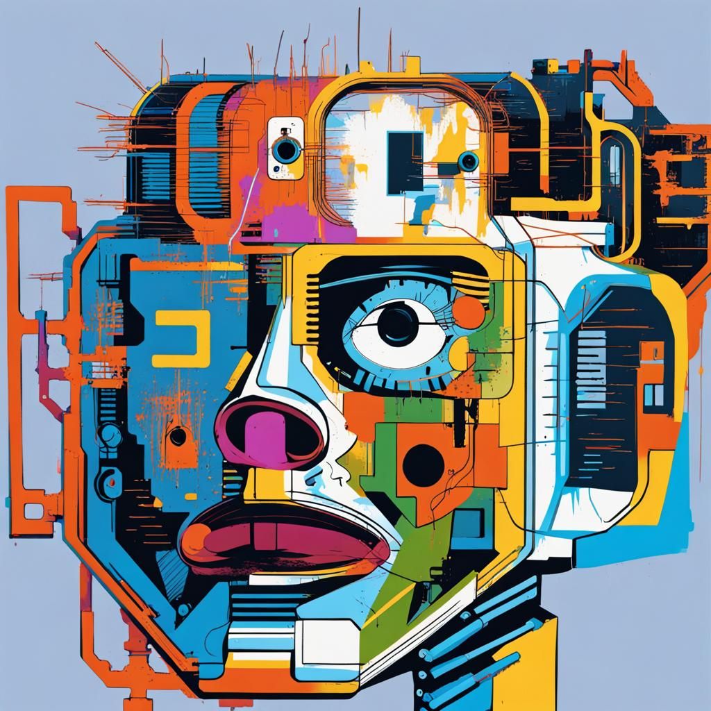 Cyborg Robot in Pop Art Style