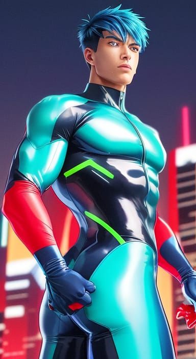 Cybernetic Hero Stands Tall in Neon Metropolis