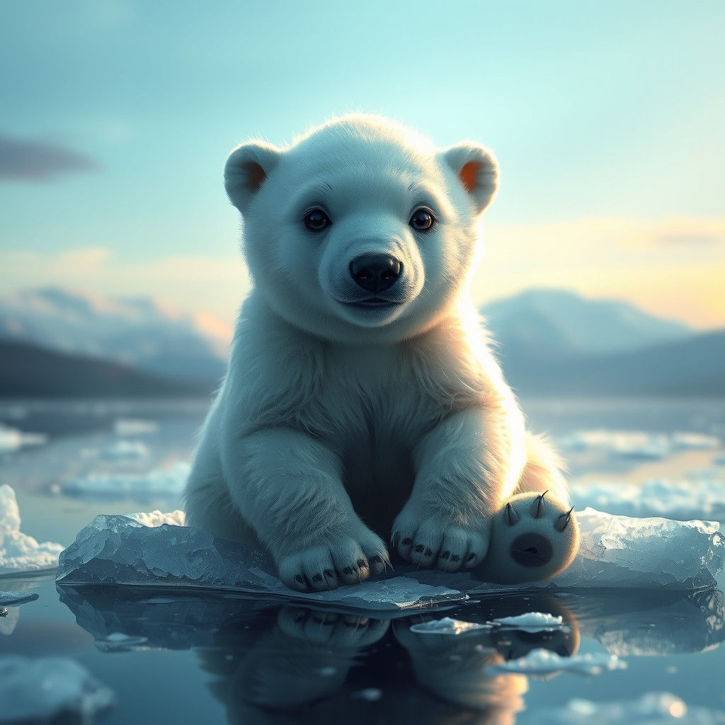 Helpless Polar Bear Cub Portrait in Hyperdetailed Style