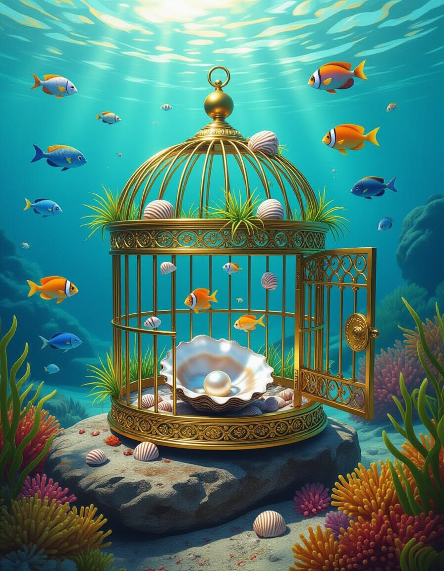 Ornate Birdcage Becomes Underwater Sanctuary for Fish