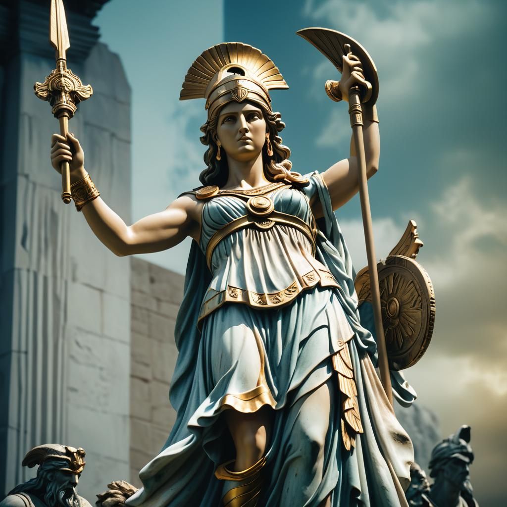 Athena Statue: Cinematic Film Still