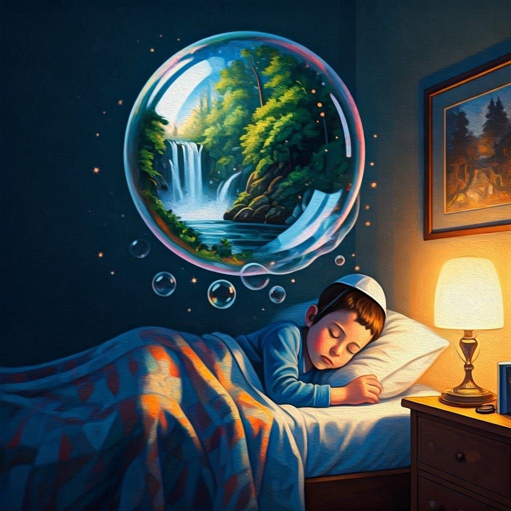 Serene Dream of a Majestic Waterfall Scene in Impasto Acryli...