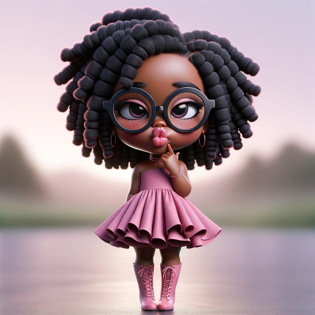 Chibi African Girl Blowing Kiss in Claymation Style