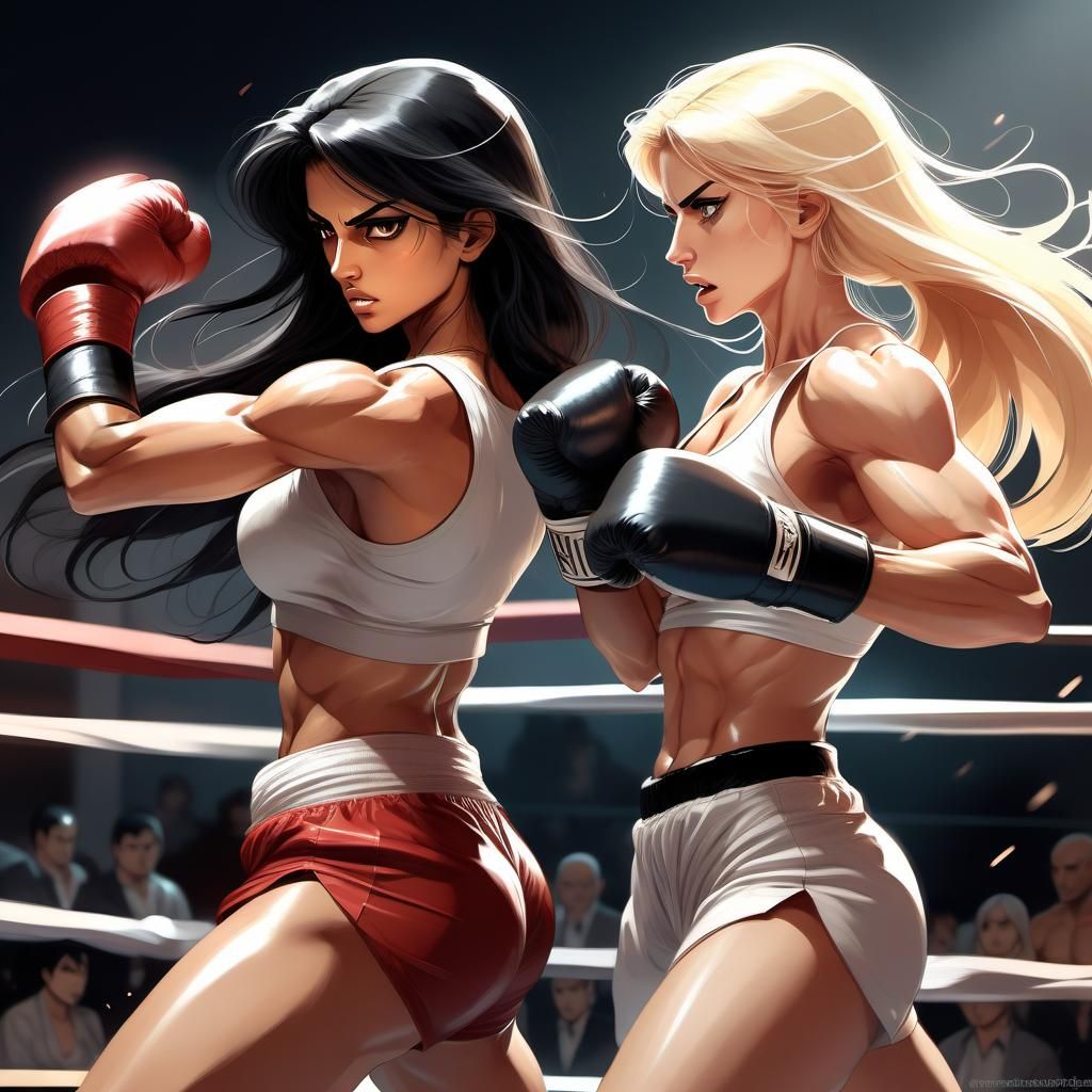 Intense Boxing Match: Anime-Style Nordic vs Arab Women