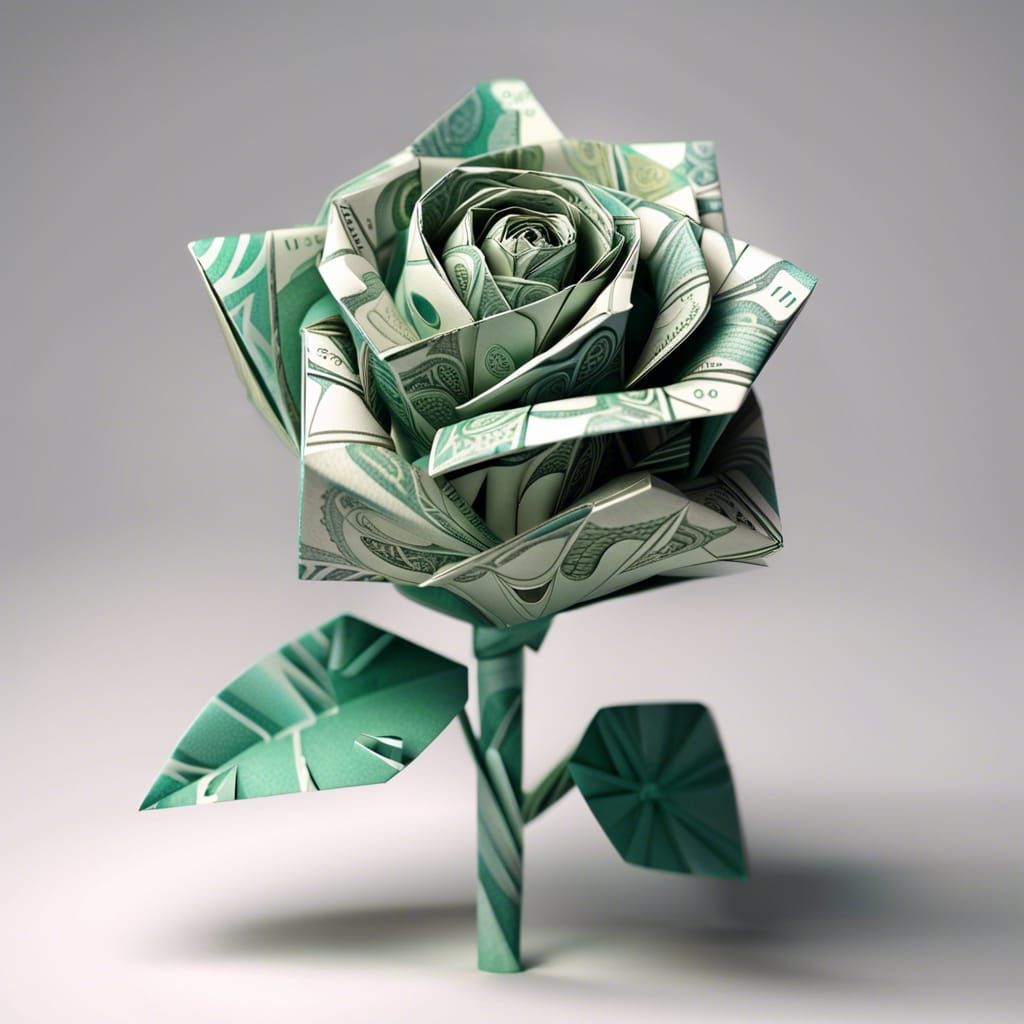 Ornate Origami Rose Made of Money