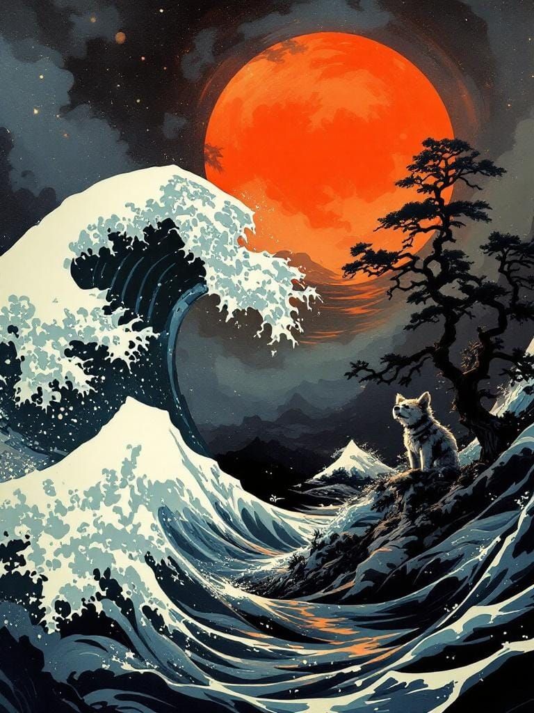 Dog in Sun: Hokusai and Murakami Fusion