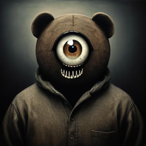 Surreal Vintage Photo of Giant Screaming Teddy Bear