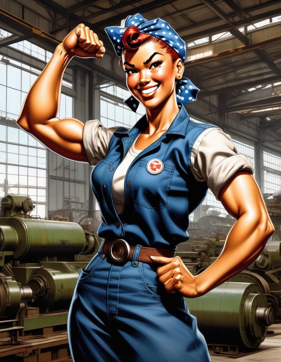 Rosie the Riveter Flexing in Manga Style