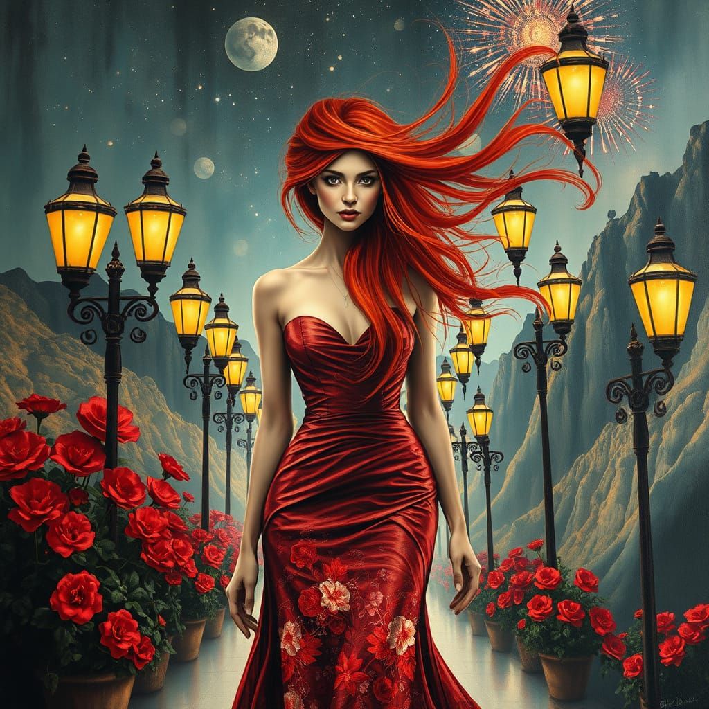 Fashion Woman in Surreal Architecture Dress in Montmartre