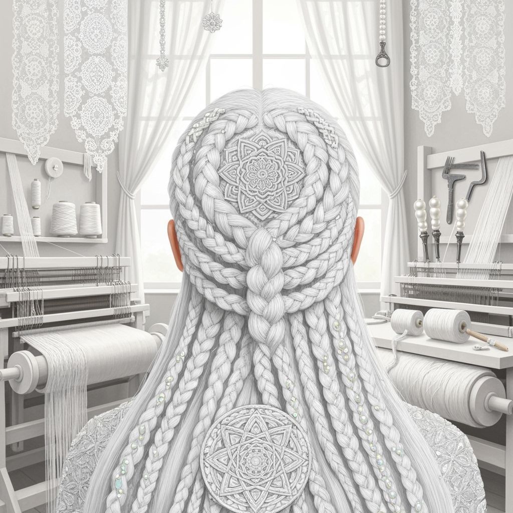 Intricate Braids with Pearls in Mixed Media Style