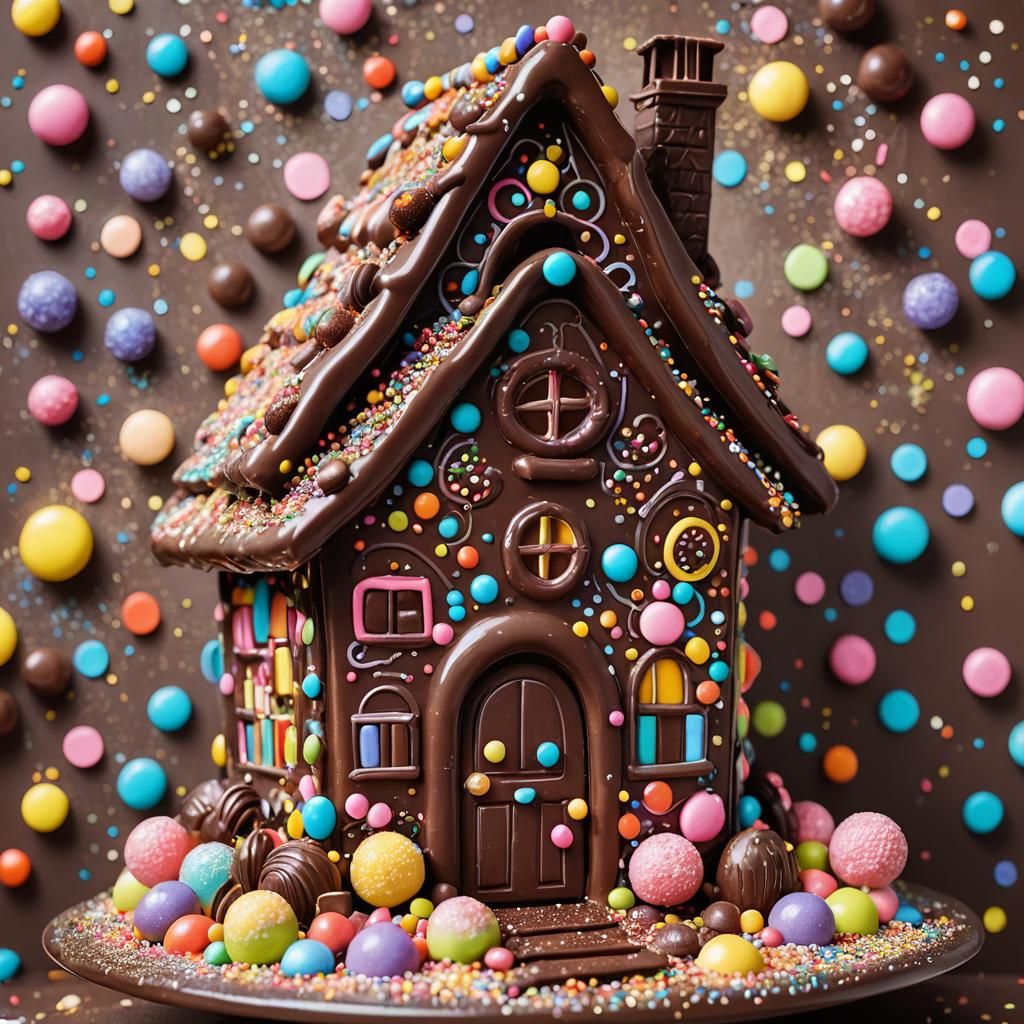 Delicious Chocolate House with Icing and Candy Details