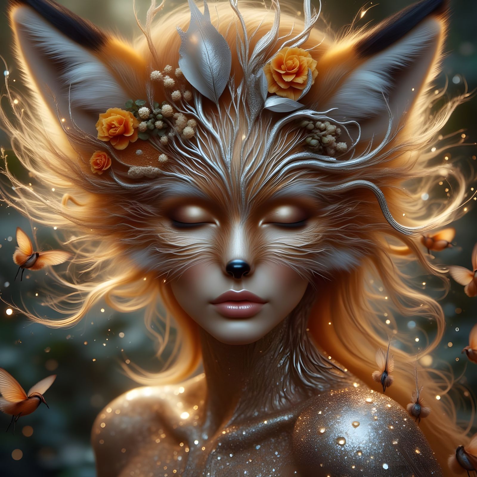 Surreal Fox Hybrid Portrait with Filigree Styling