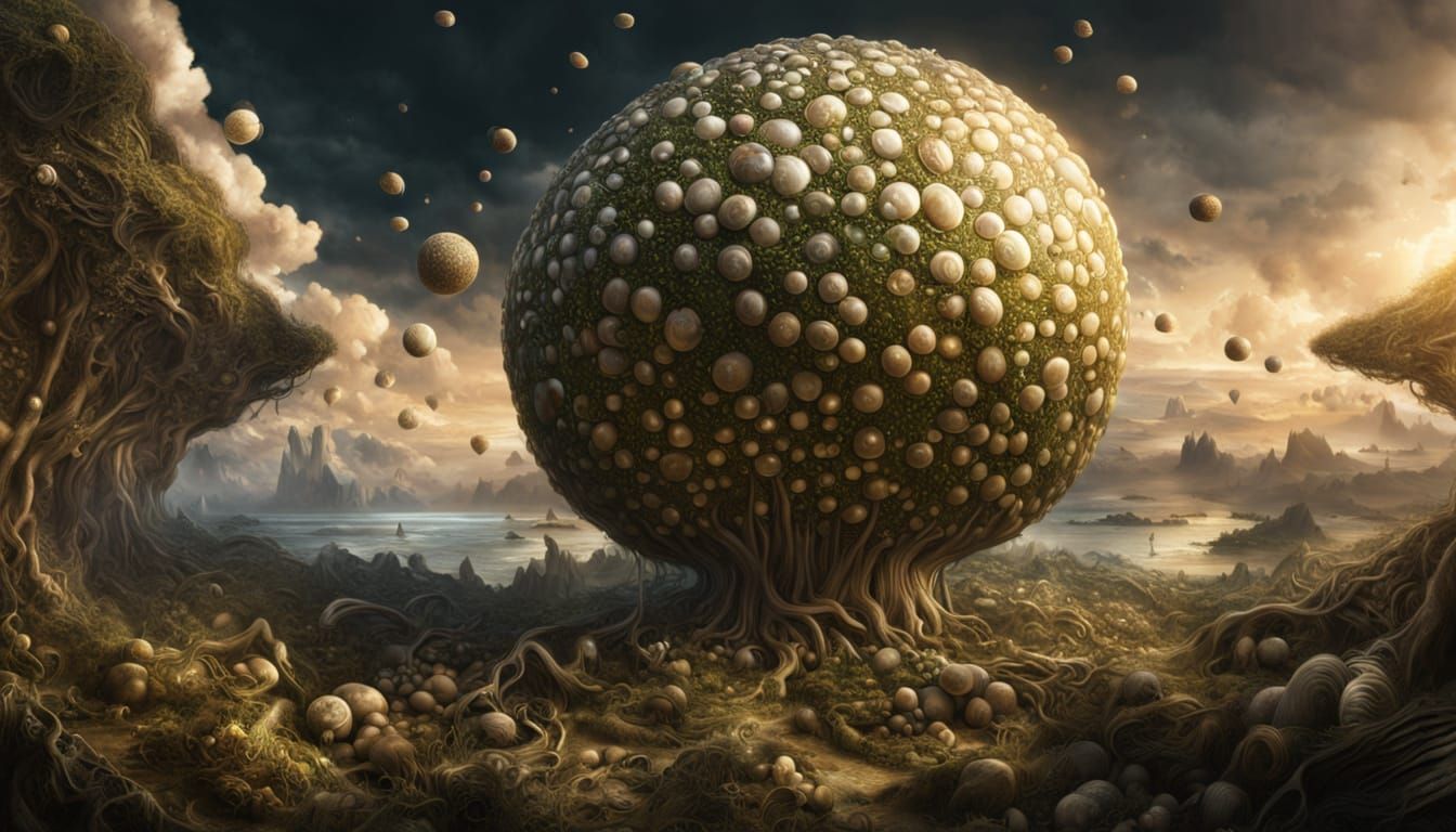 Stunning Life Ovum and Seeds in Maximalist Digital Painting