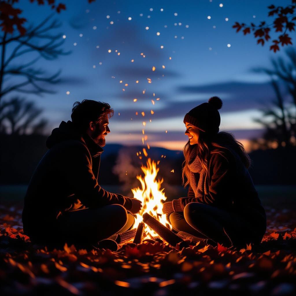 Bonfire Conversation Under Autumn Starry Sky