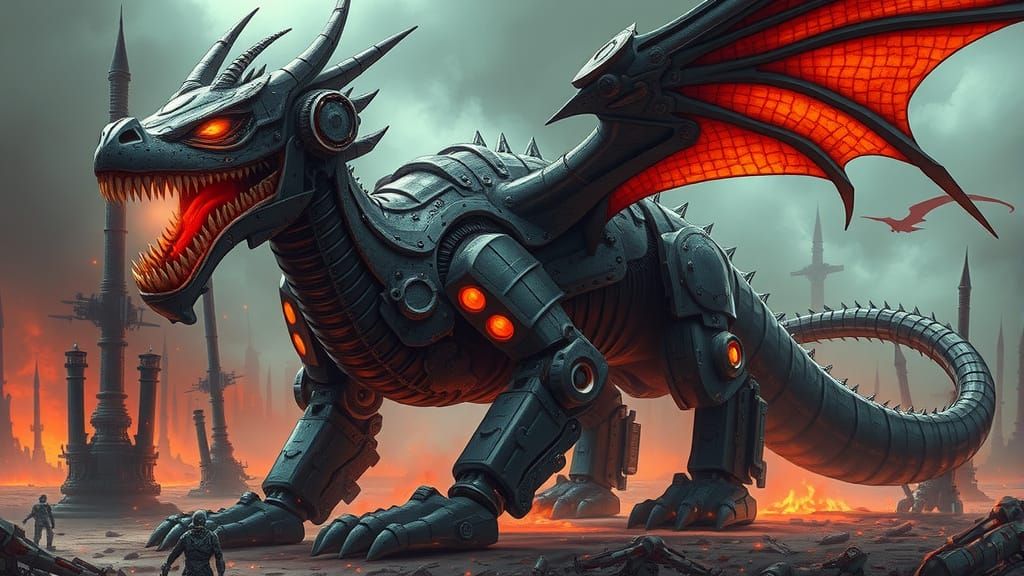 Armored Mechanical Dragon Overlord of a Futuristic Realm