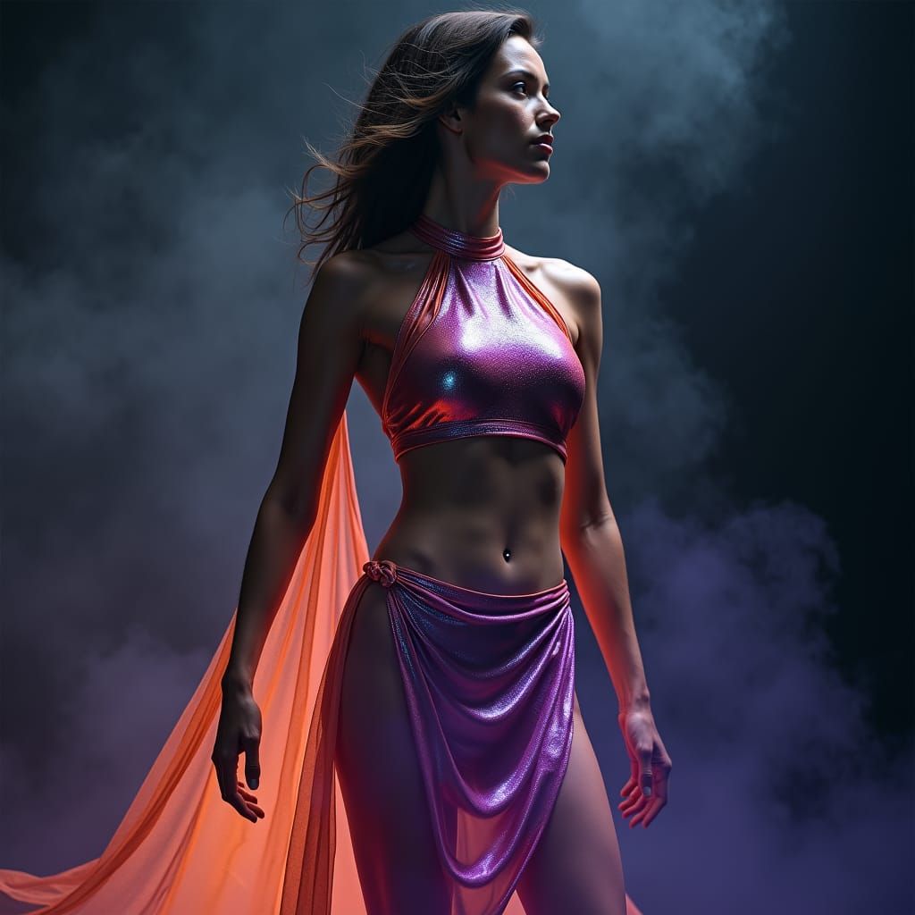 Modern Fashion Superhero Outfit with Iridescent Accents