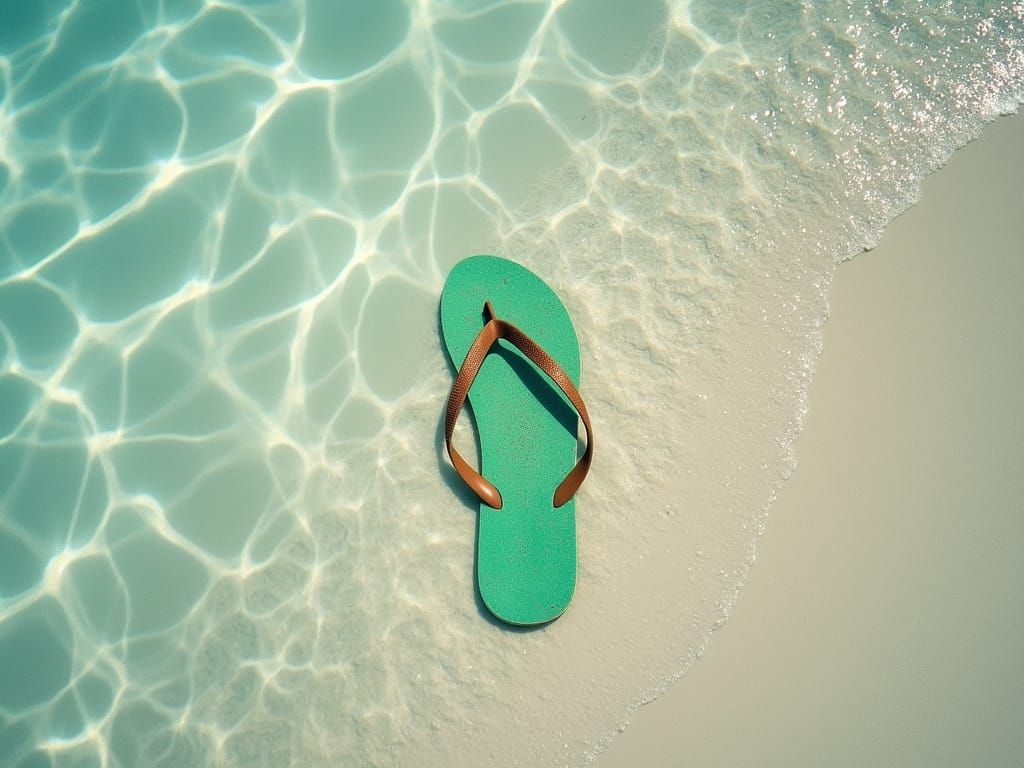 Green Flip-Flop Washes Up on Tropical Beach