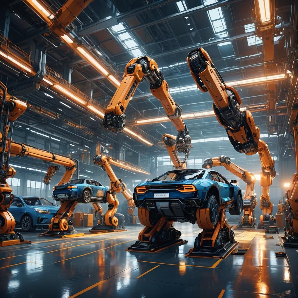 Futuristic Car Factory with Robotic Assembly: Digital Art