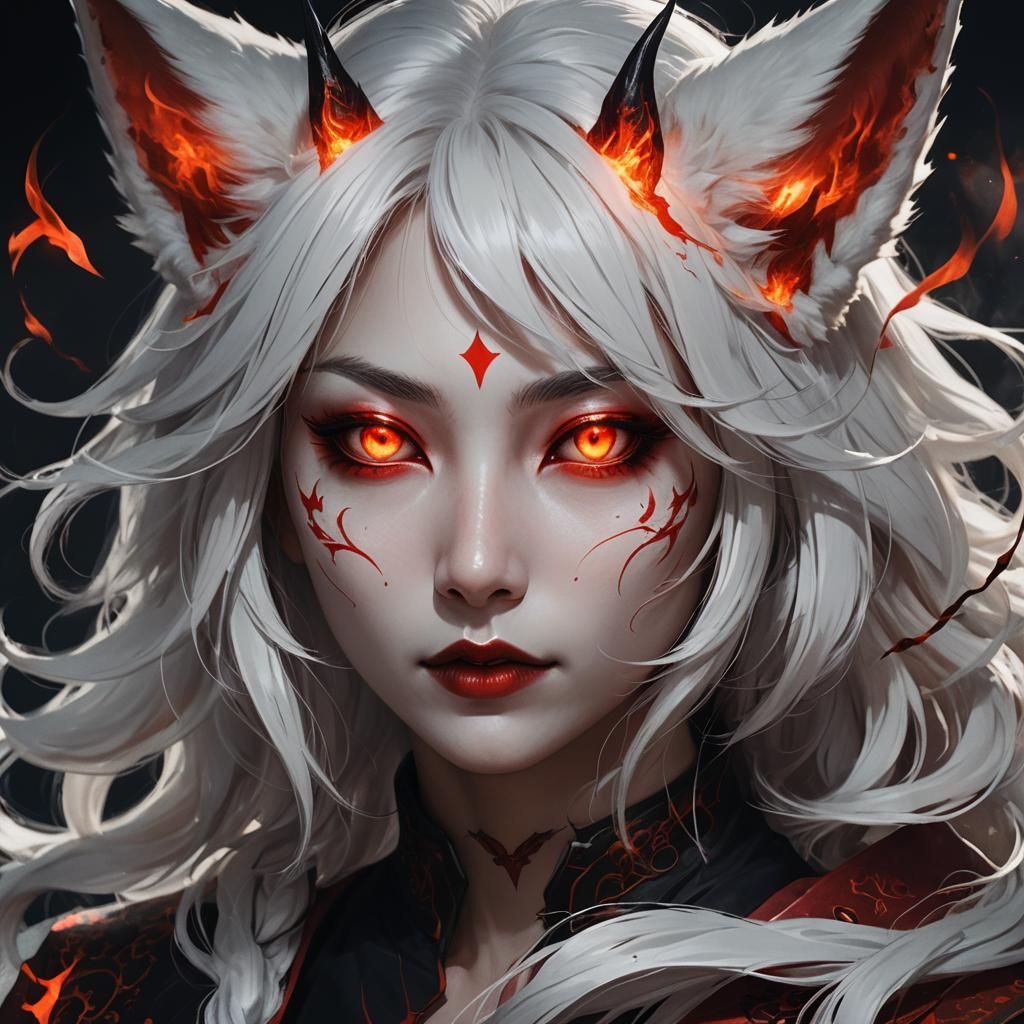 Kitsune Girl Transforms into Devil: Digital Concept Art