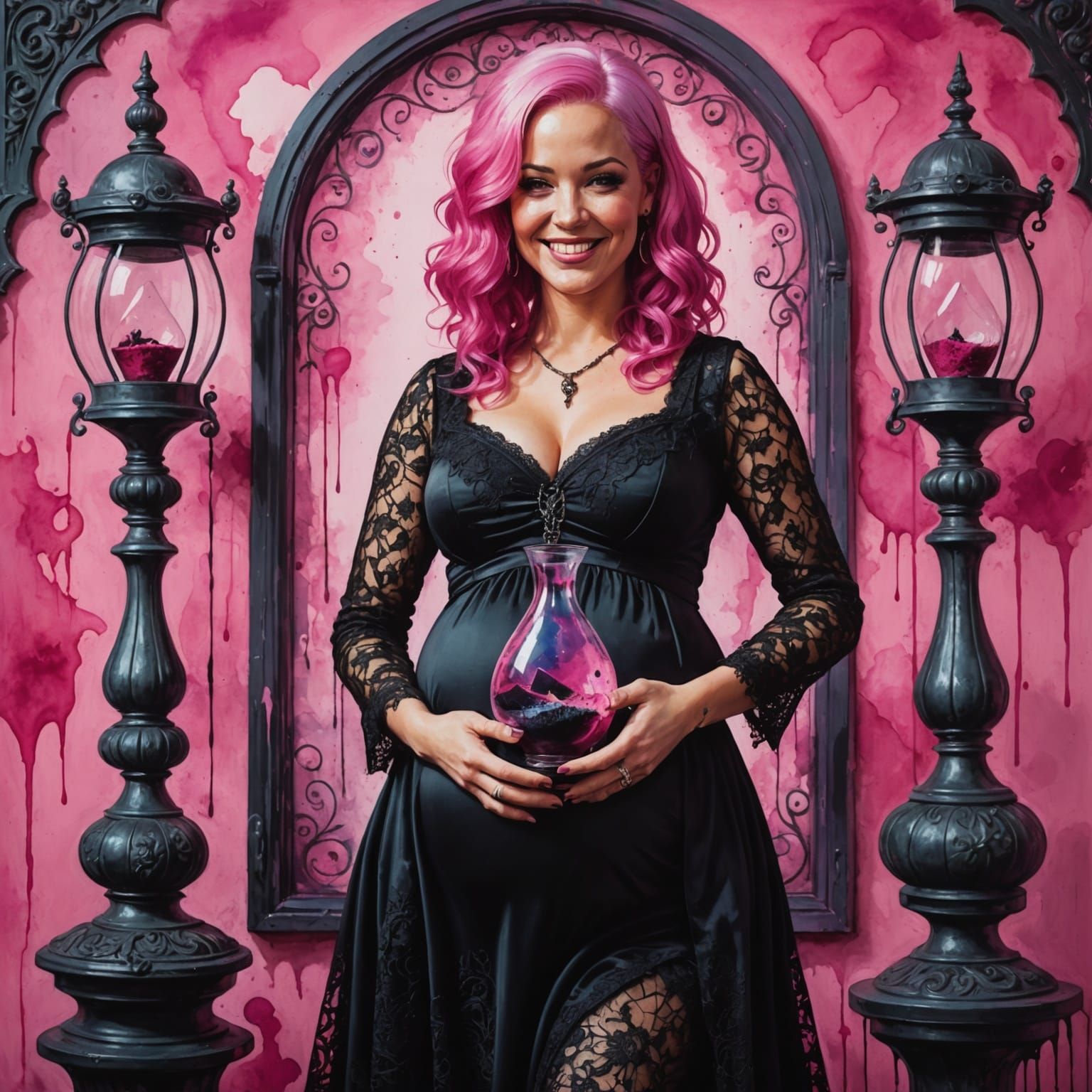 Ethereal Gothic Goddess in Pink Lacquer