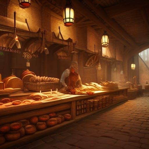 Fantastical Medieval Butcher Shop in Detailed Matte Painting