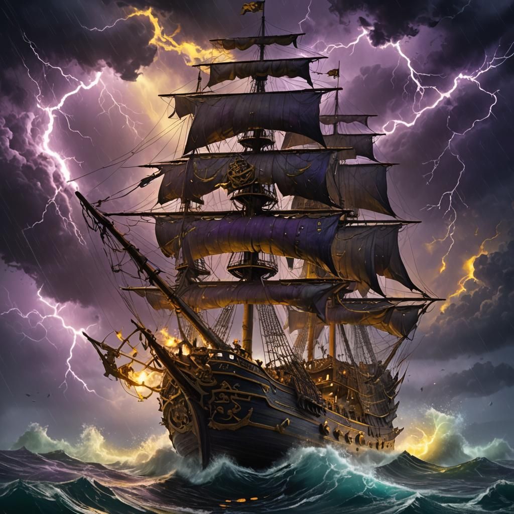 Pirate Ship in Storm: Dark Fantasy Art