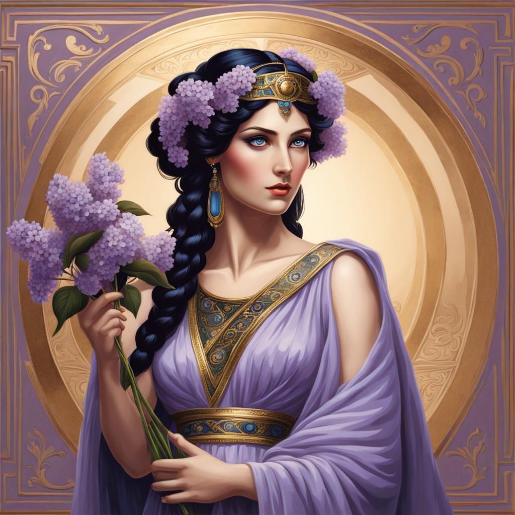 Beautiful Ancient Greek Woman with Flowers
