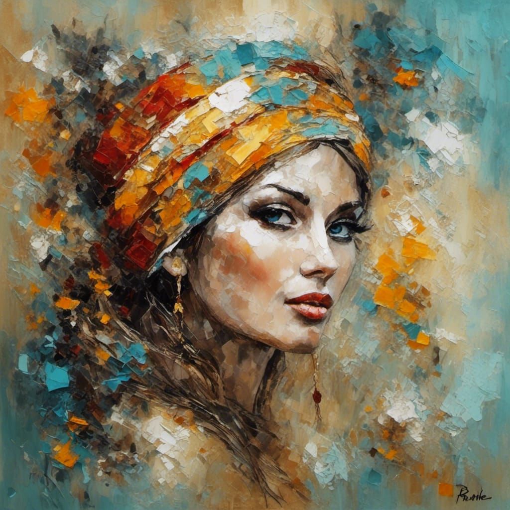 Painted Portrait of Beautiful Woman in Vibrant Style