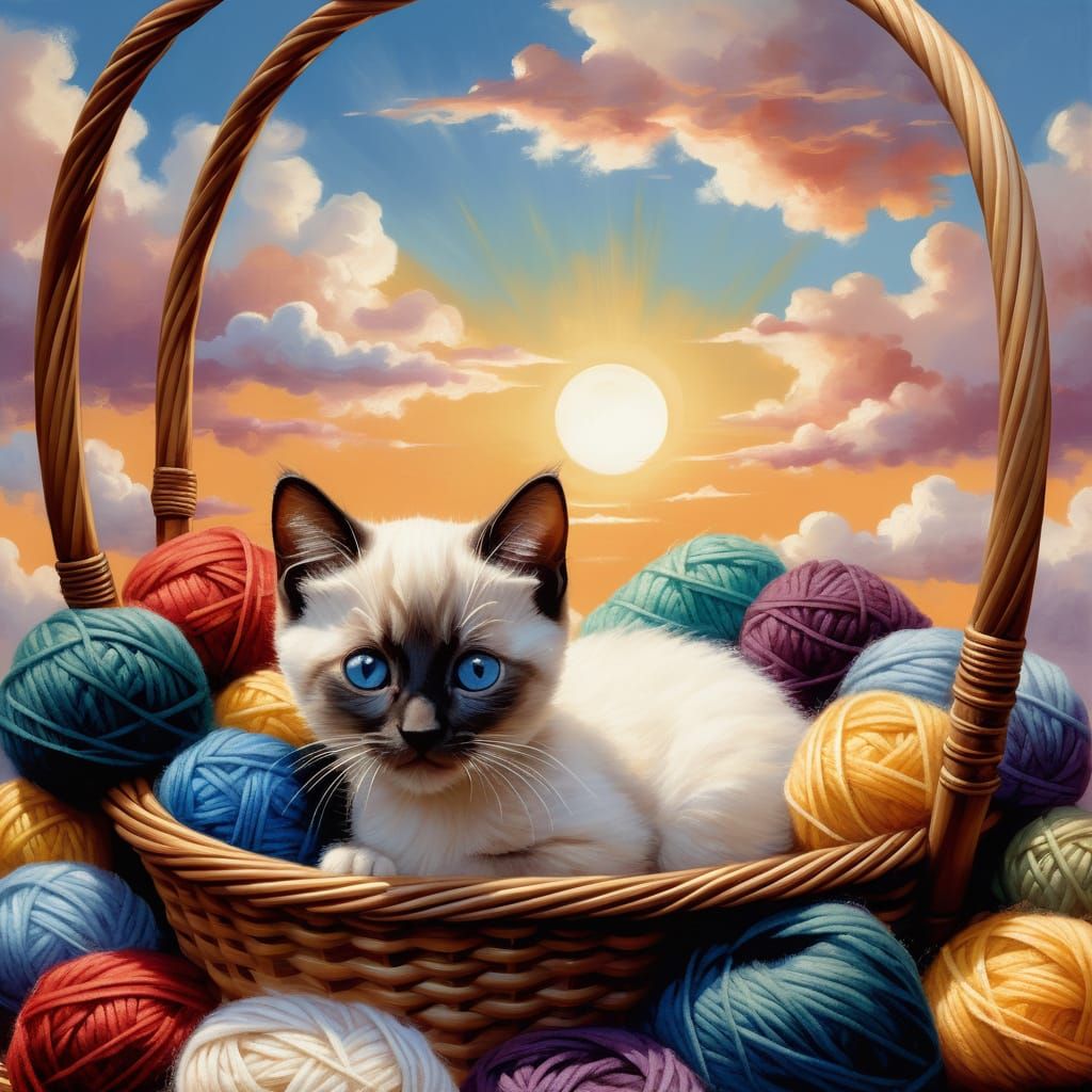 Siamese kitten basket
