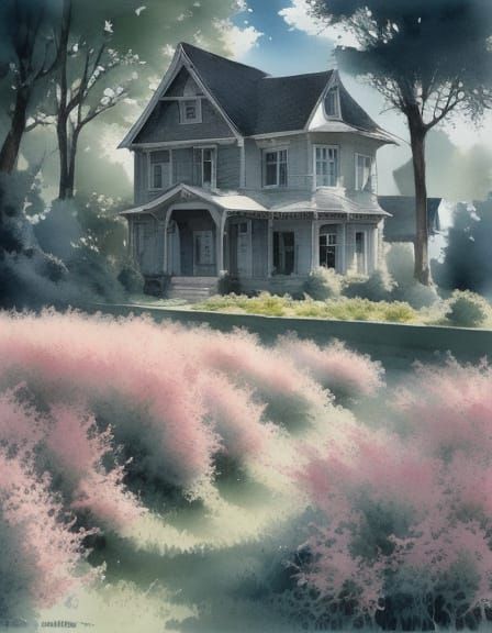 Vibrant Green, Pink, and Blue Abstract Landscape