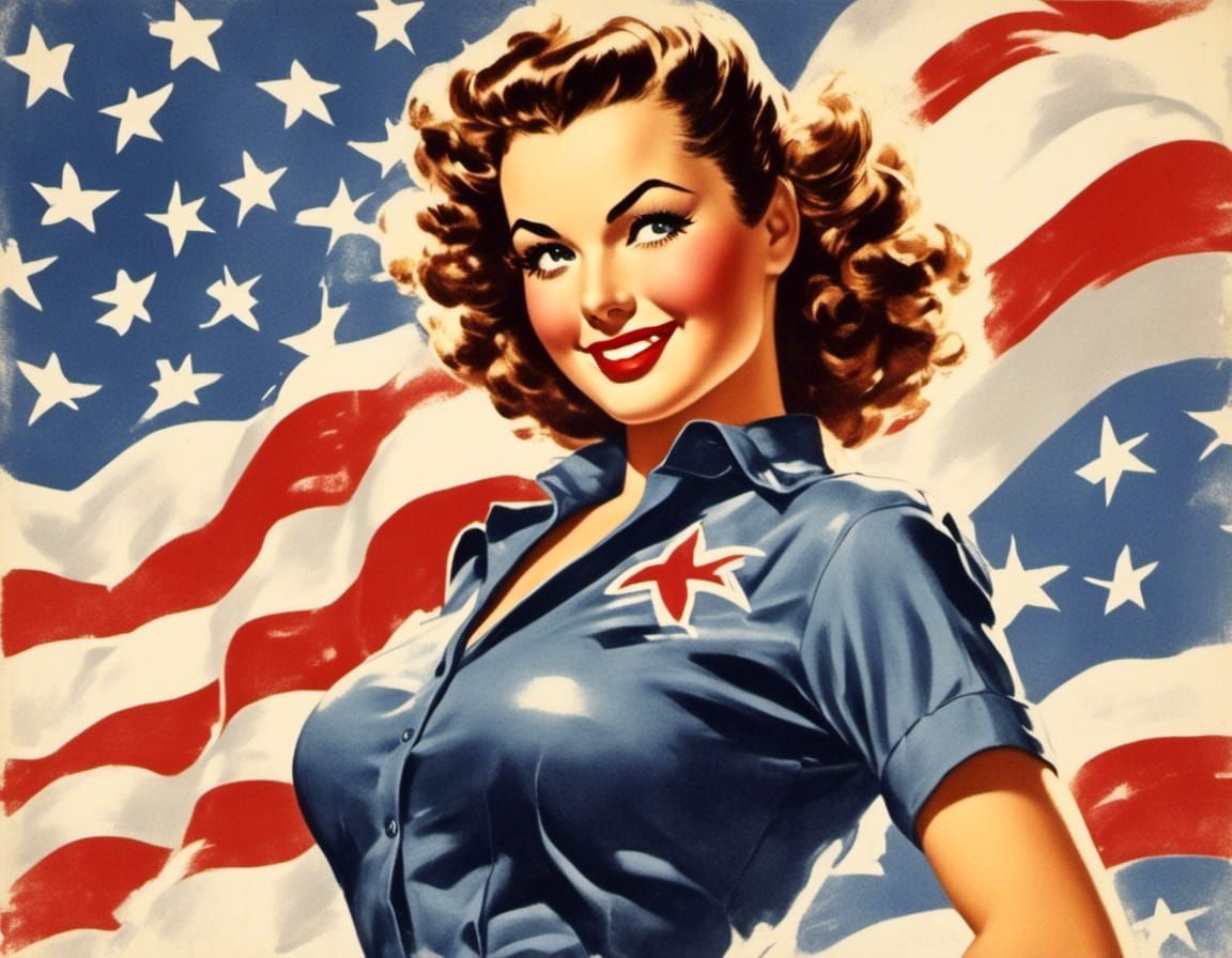 Classic WW2 Pinup Girl with Curly Hair