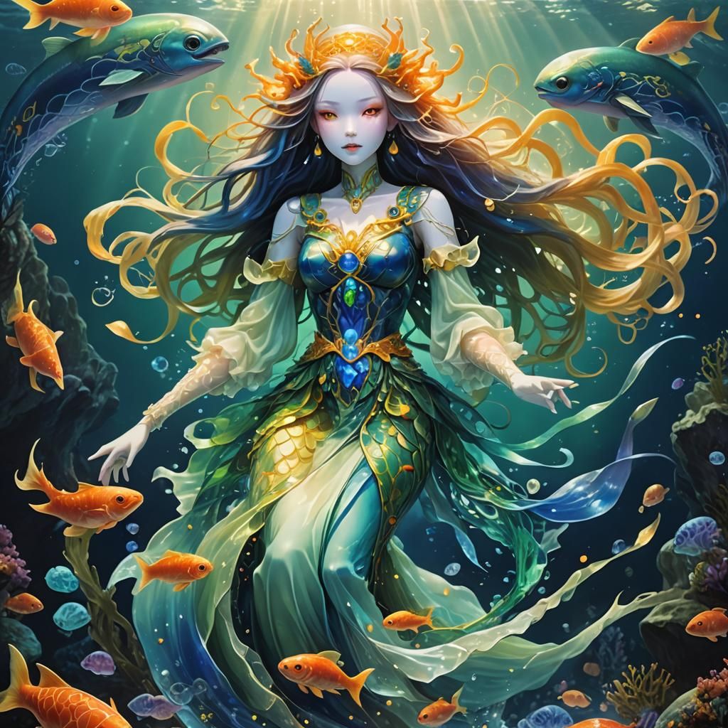 Demonic Porcelain Princess Kyogre in High-Fantasy Style