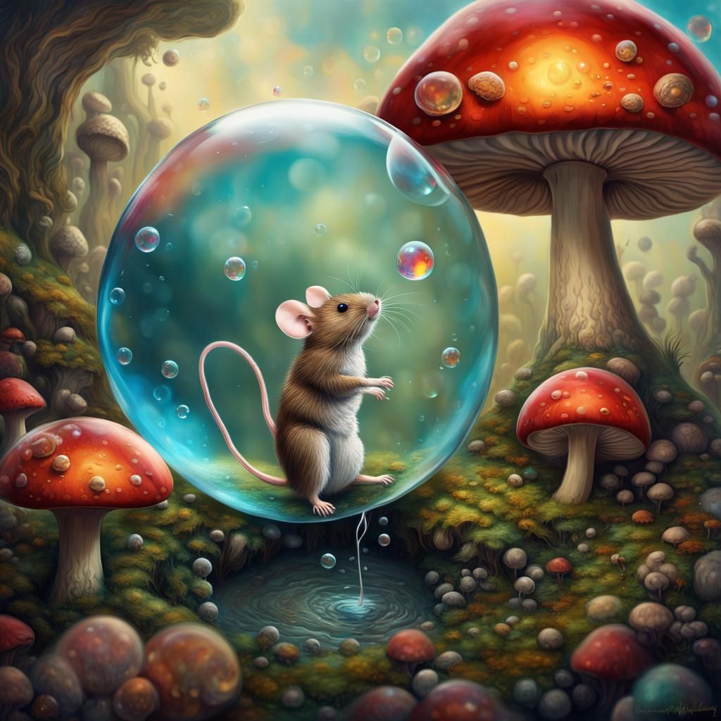 Mouse in Giant Bubble, Fantastical Concept Art