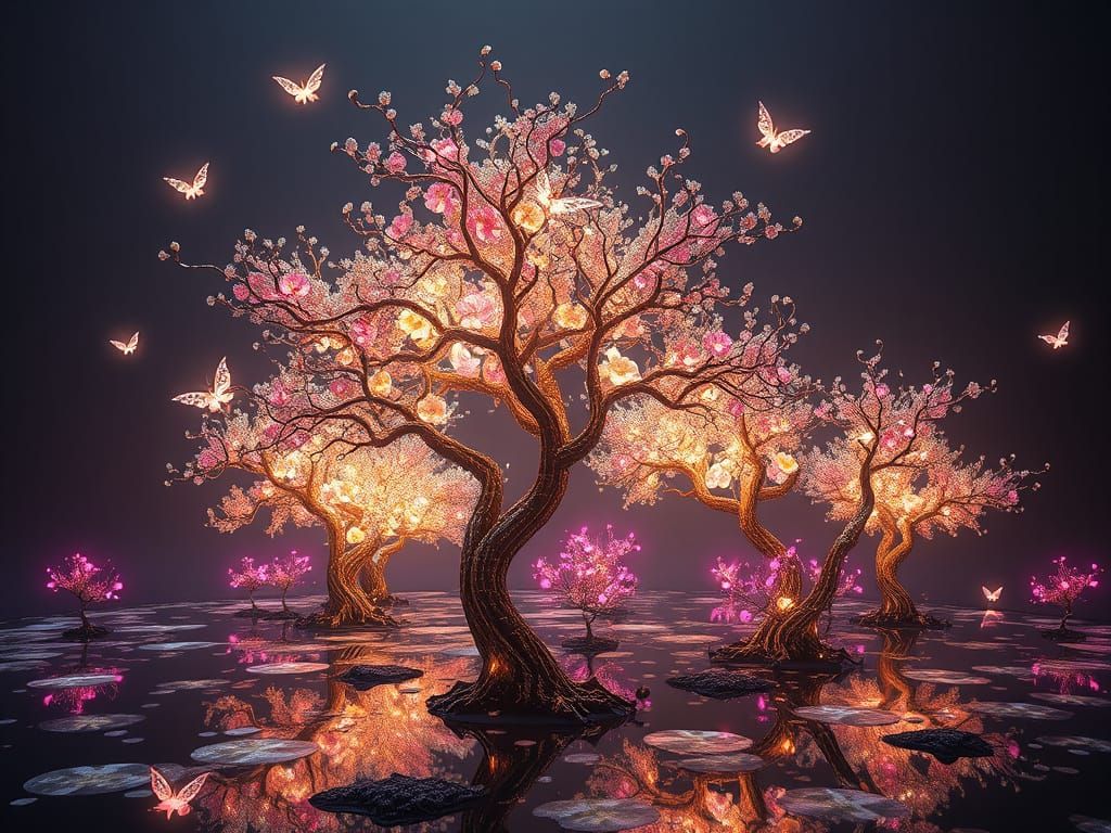 Enchanted Flyingtrees with Floral Gossamer Filigree Wings
