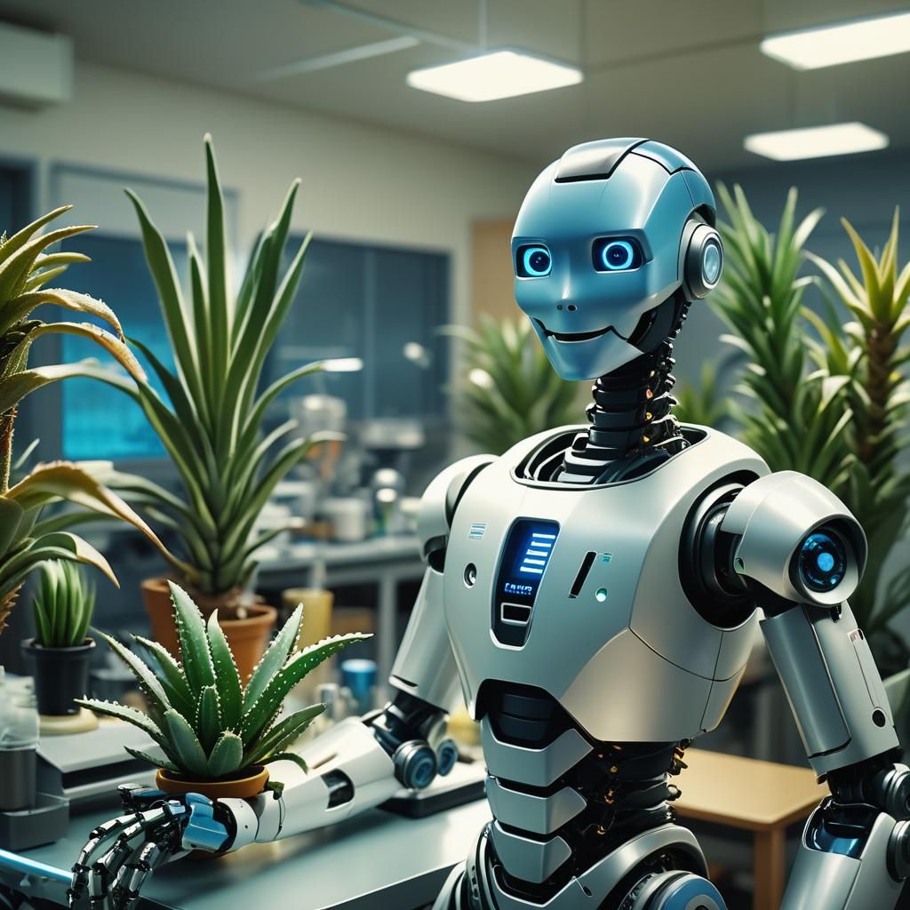 Humanoid Robot Celebrates with Aloe Vera: Film Still