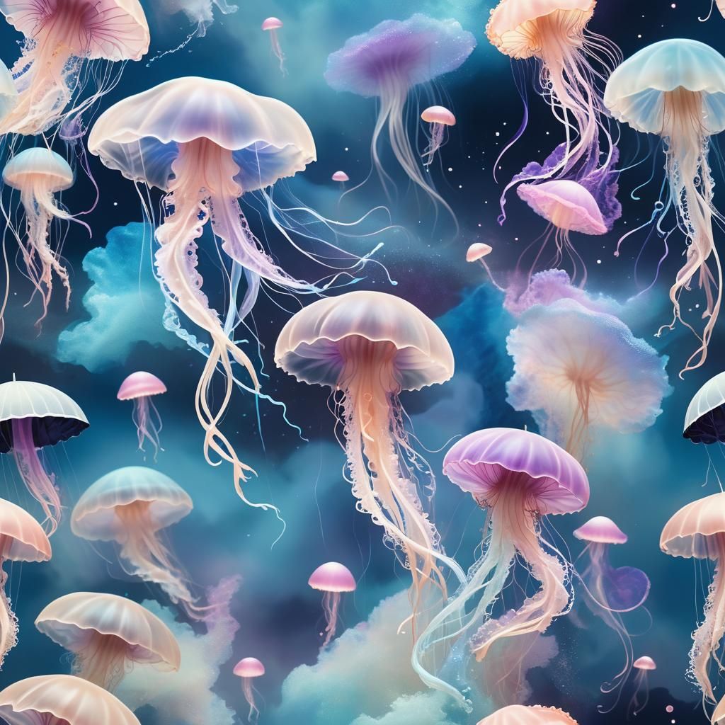 Ethereal Jellyfish Floating in Enchanted Moonscape