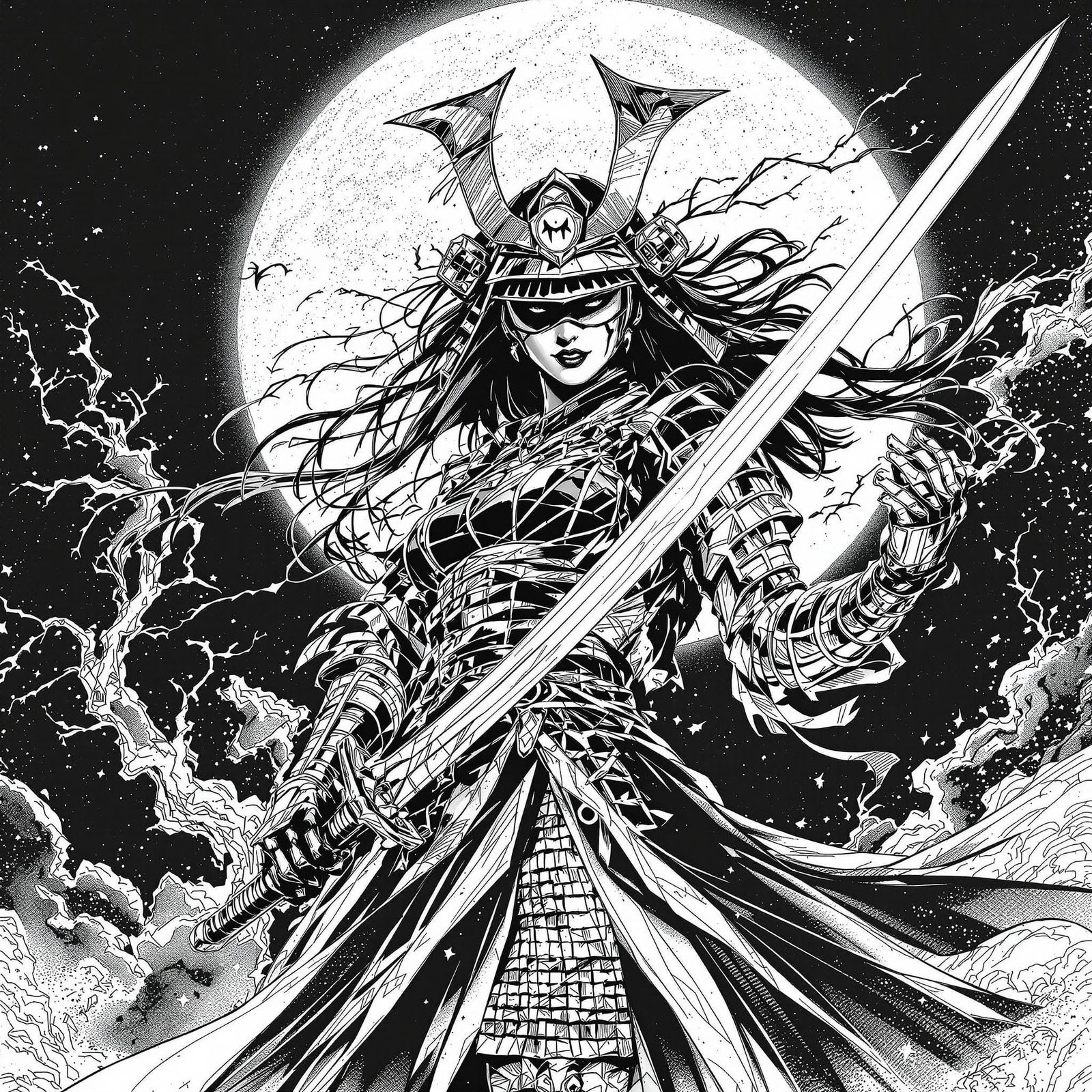 Samurai Woman in Vertigo Art Style