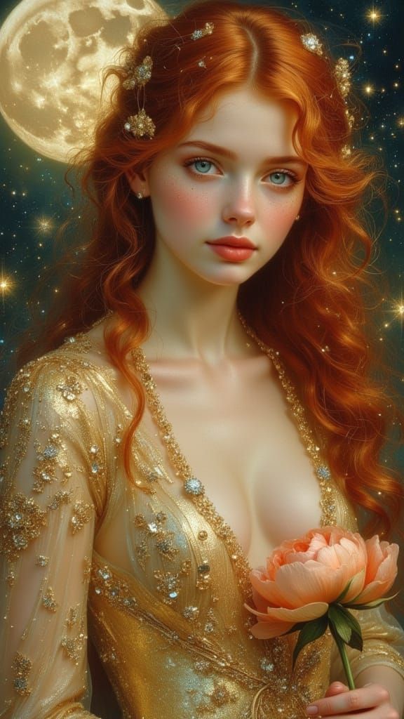 Ethereal Fantasy Woman in Pre Raphaelite Oil Painting Style