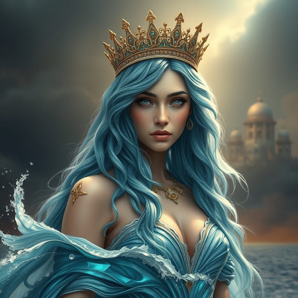 Hyper Realistic Iranian Water Goddess Anahita in a Majestic...