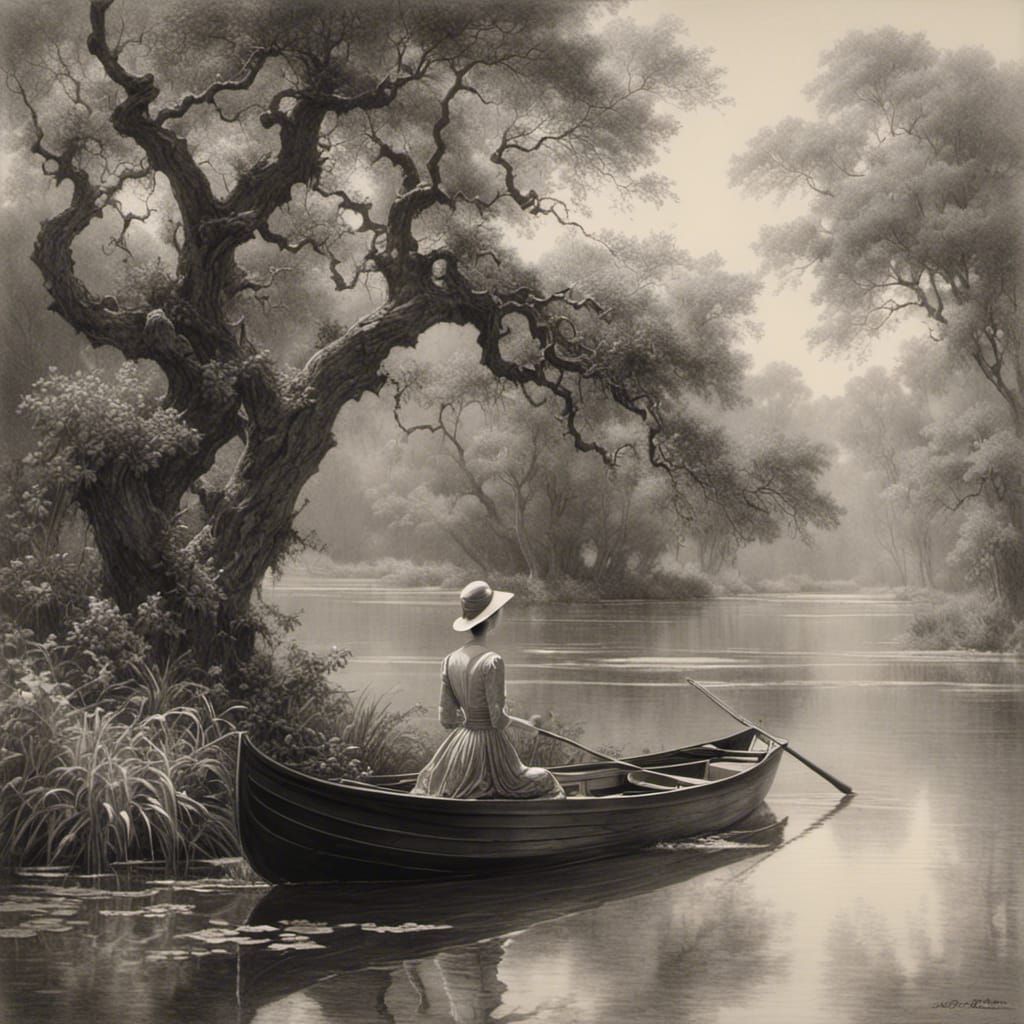 Graphite Drawing of a Person Looking Across Water