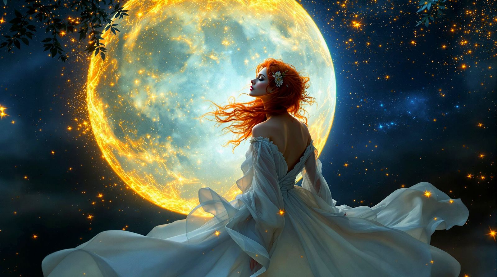 Ethereal Redhead in Moonlit Serenity