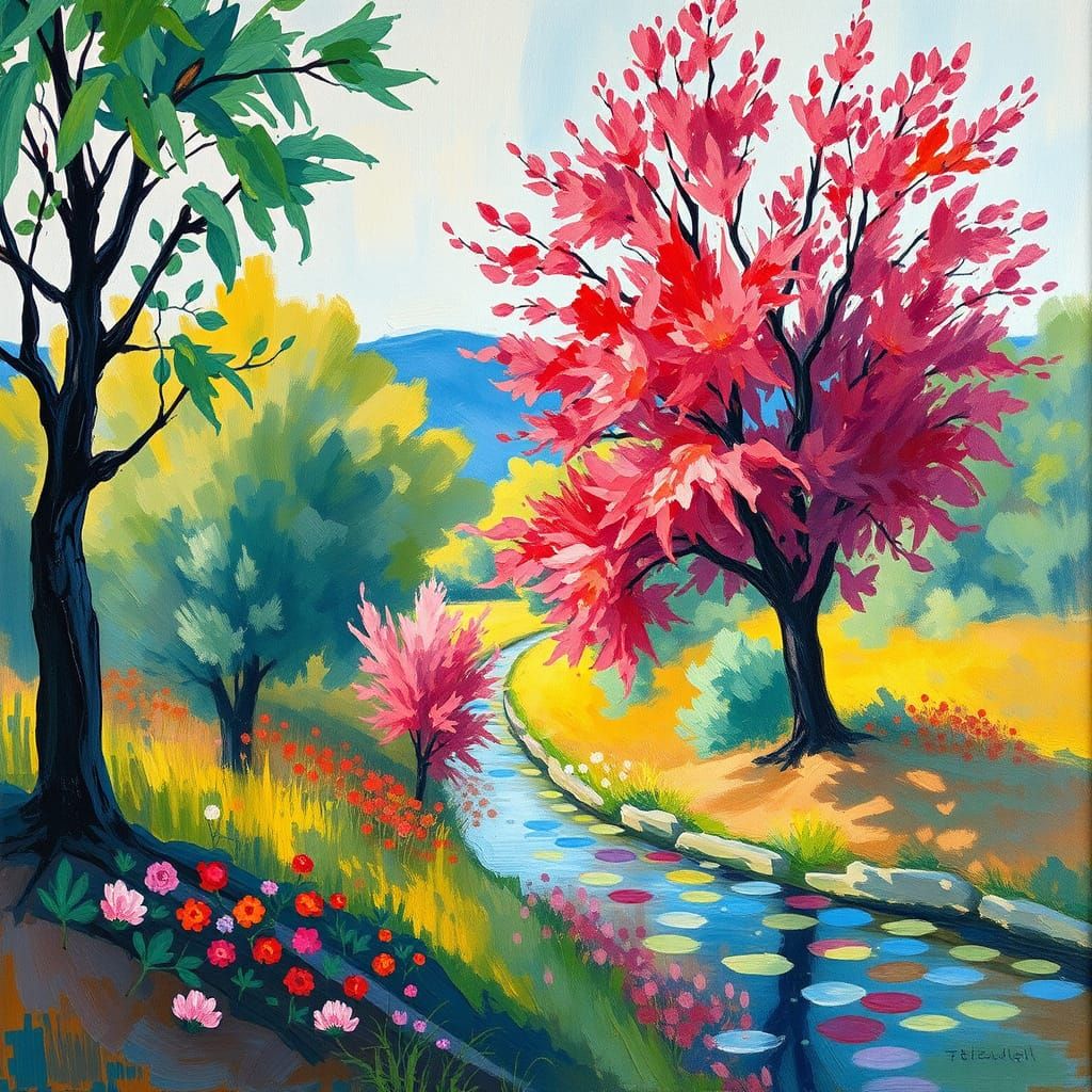Vibrant Impressionist Scene in Gouache Watercolor
