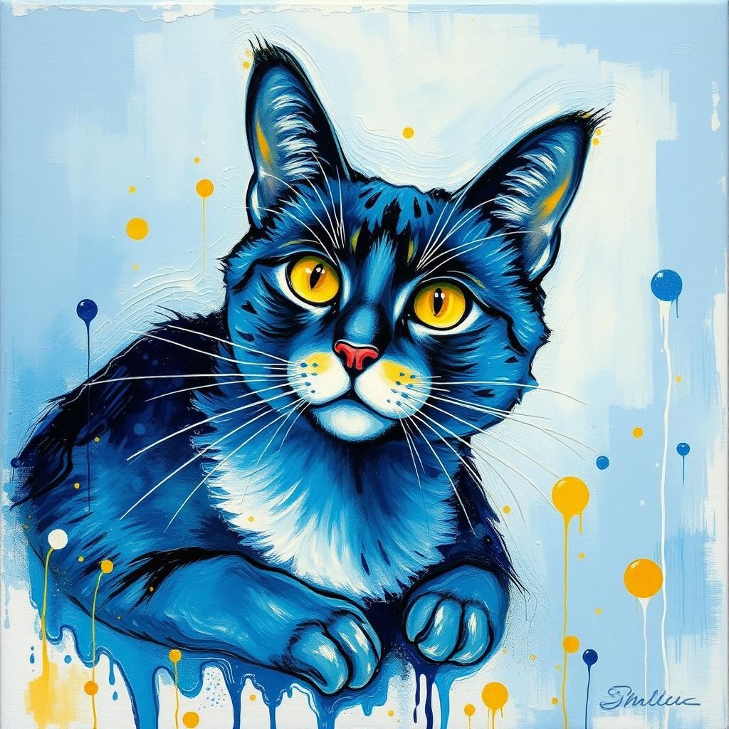 Cat Portrait in Van Gogh Style Watercolor