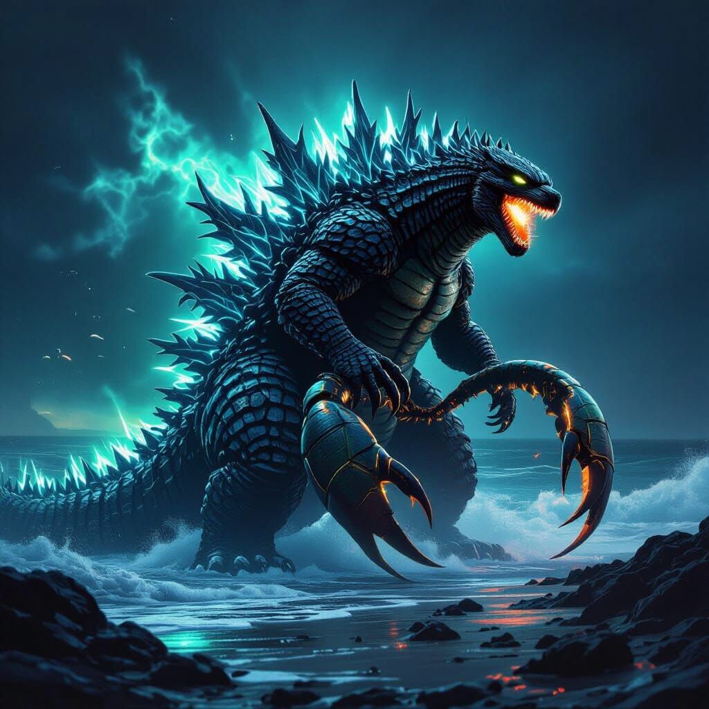 Godzilla Scorpion Hybrid on Rocky Shore