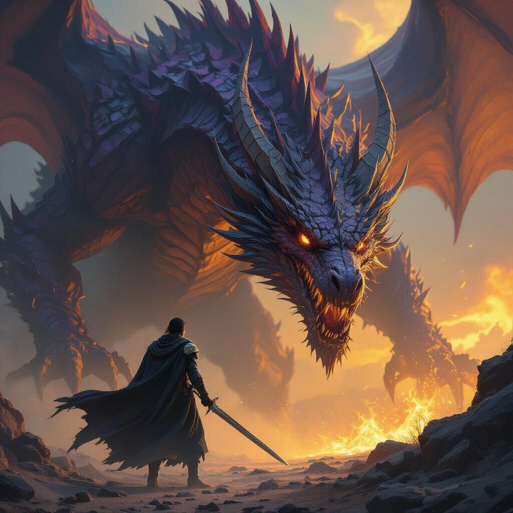 Benson Boone Fights Colossal Dragon in Dark Fantasy Art