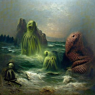Cthulhu Awakens in Innsmouth: A Horror Illustration